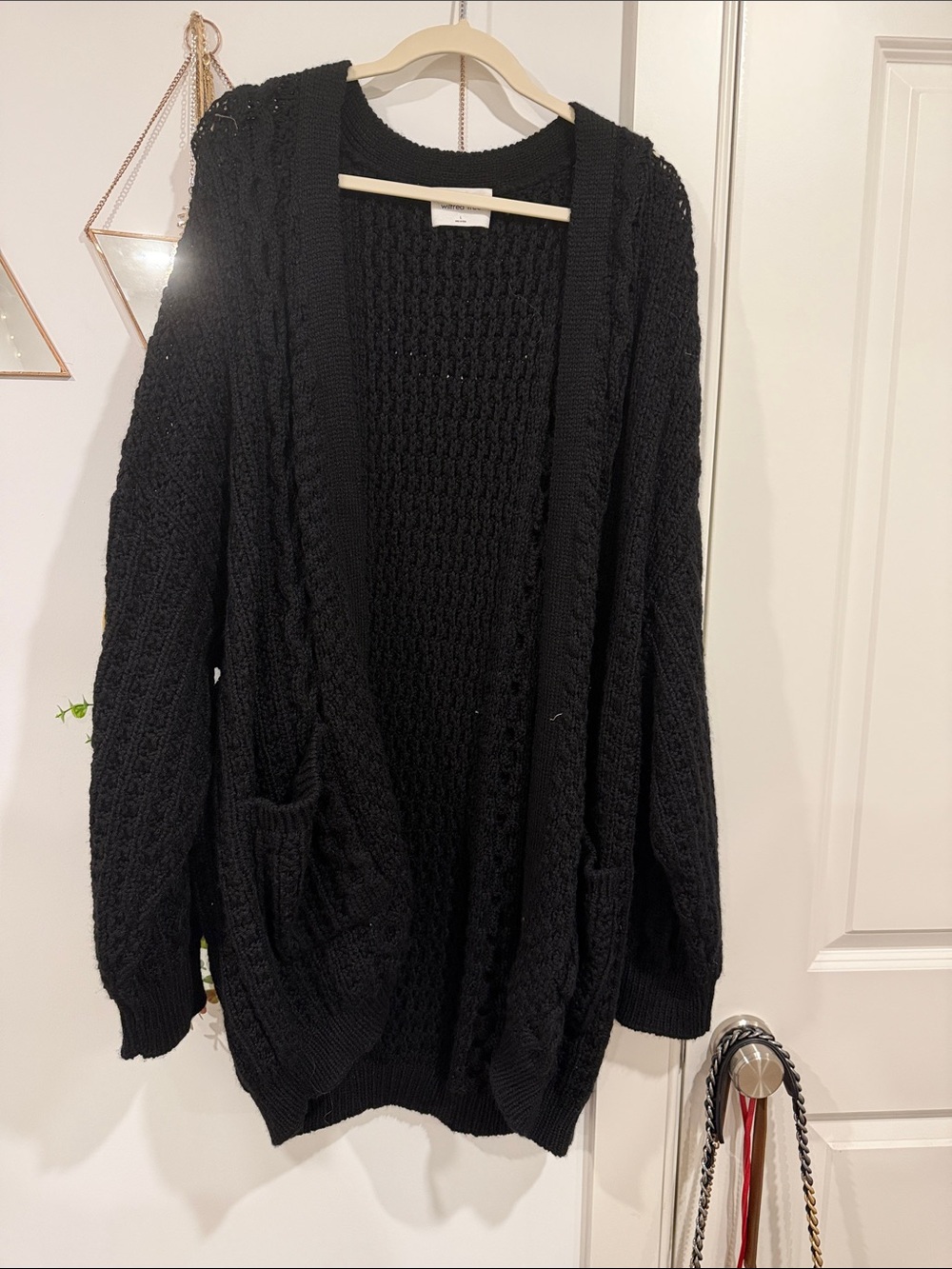 Aritzia Black Cable Knit Open-Front Cardigan